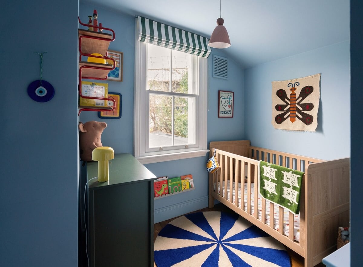 Colorful Rooms and Period Features in a London Terrace House 16 blue color drenched nursery