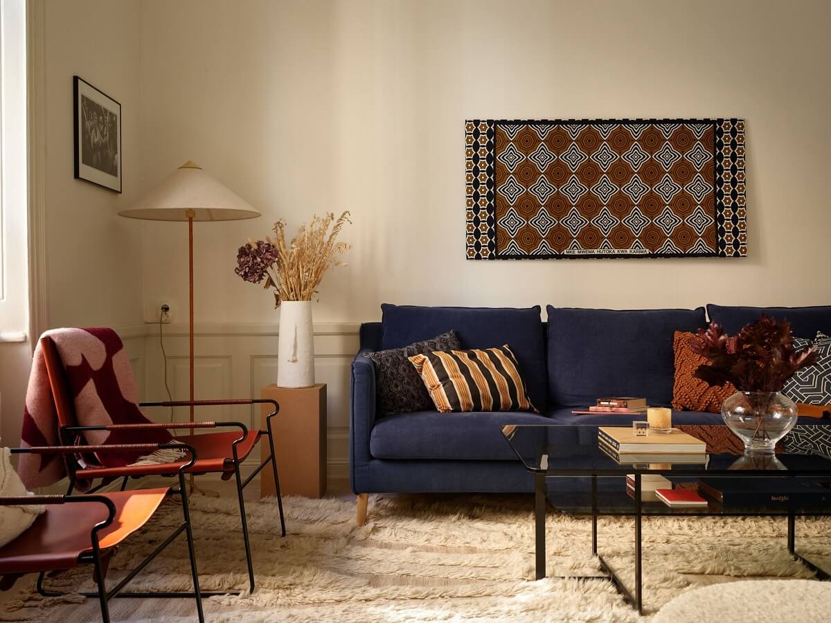 A Light Corner Apartment with 1890s Period Features 15 blue sofa living room