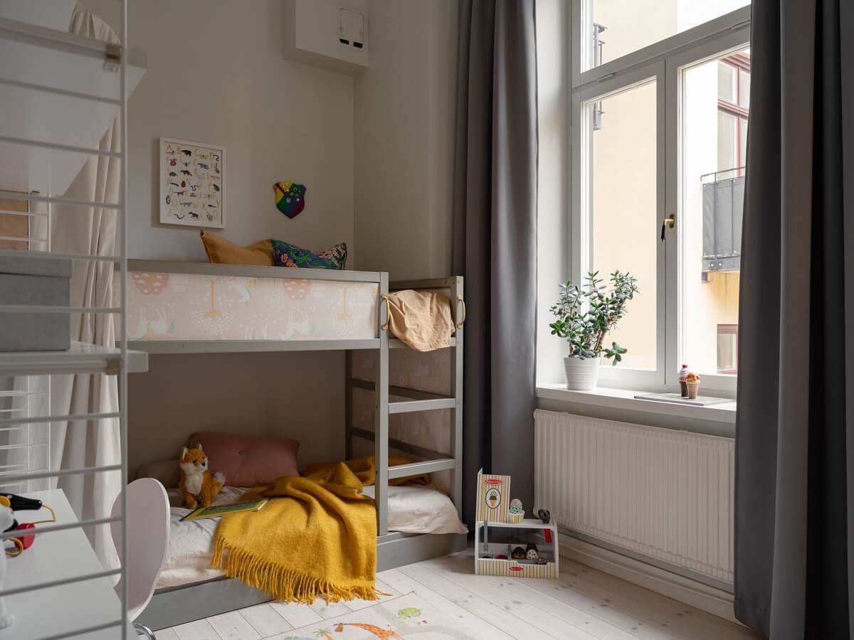 A Swedish Maisonette with Period Features and Modern Solutions 14 childrens room with bunk bed