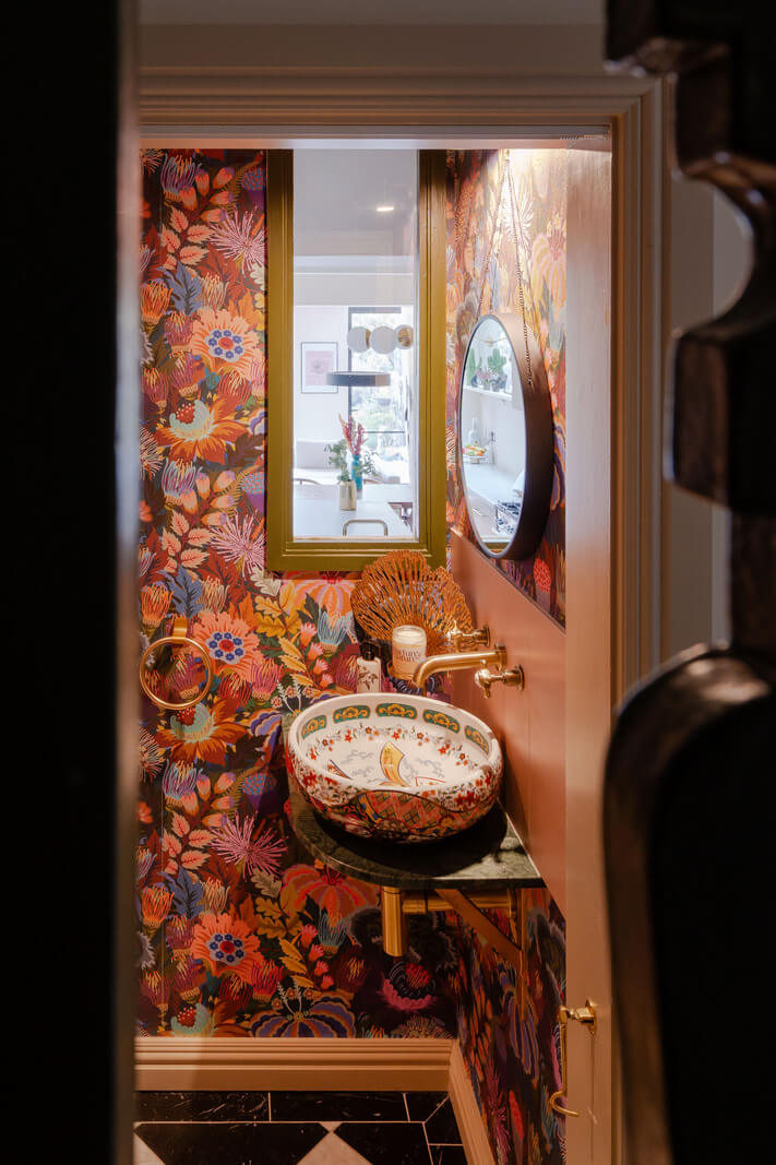 A Colorful Edwardian Family Home in London 19 colorful wallpaper powder room
