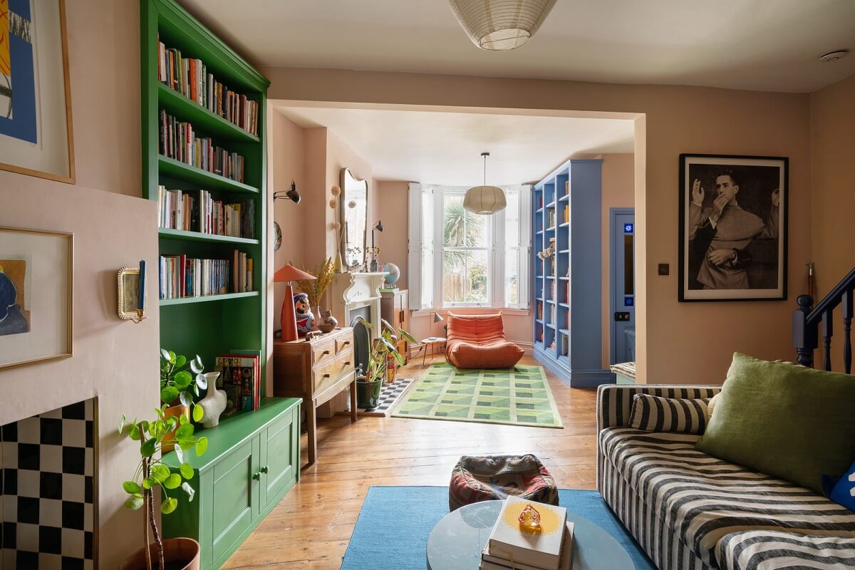 Colorful Rooms and Period Features in a London Terrace House 2 double colorful living room with pin walls