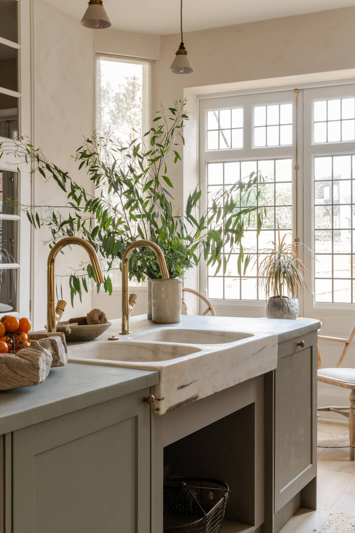 Limewash Walls and Restored Period Features in a Calm English Home 6 double kitchen sink