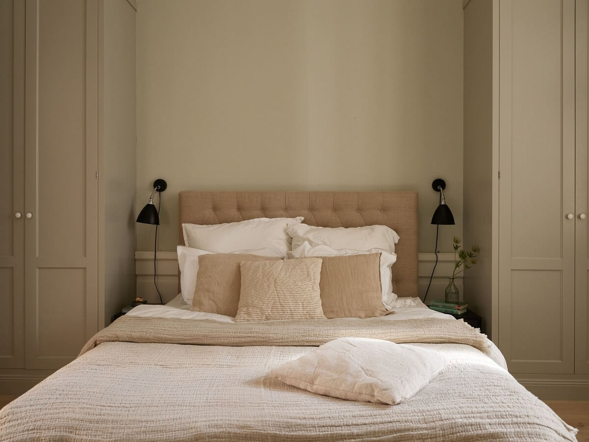 A Light Corner Apartment with 1890s Period Features 19 gray bedroom with built in wardrobes