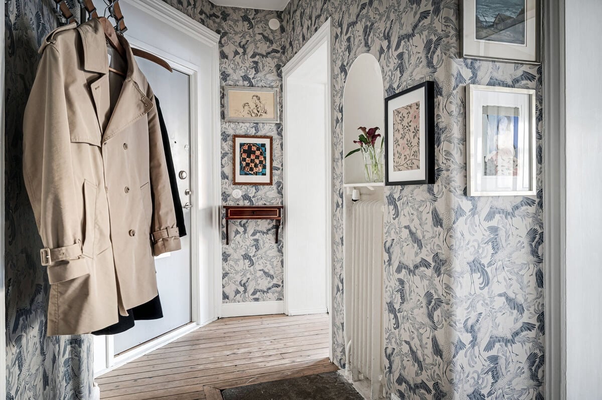 A Stately Apartment with Period Details and Wallpapers 15 hallway with wallpaper