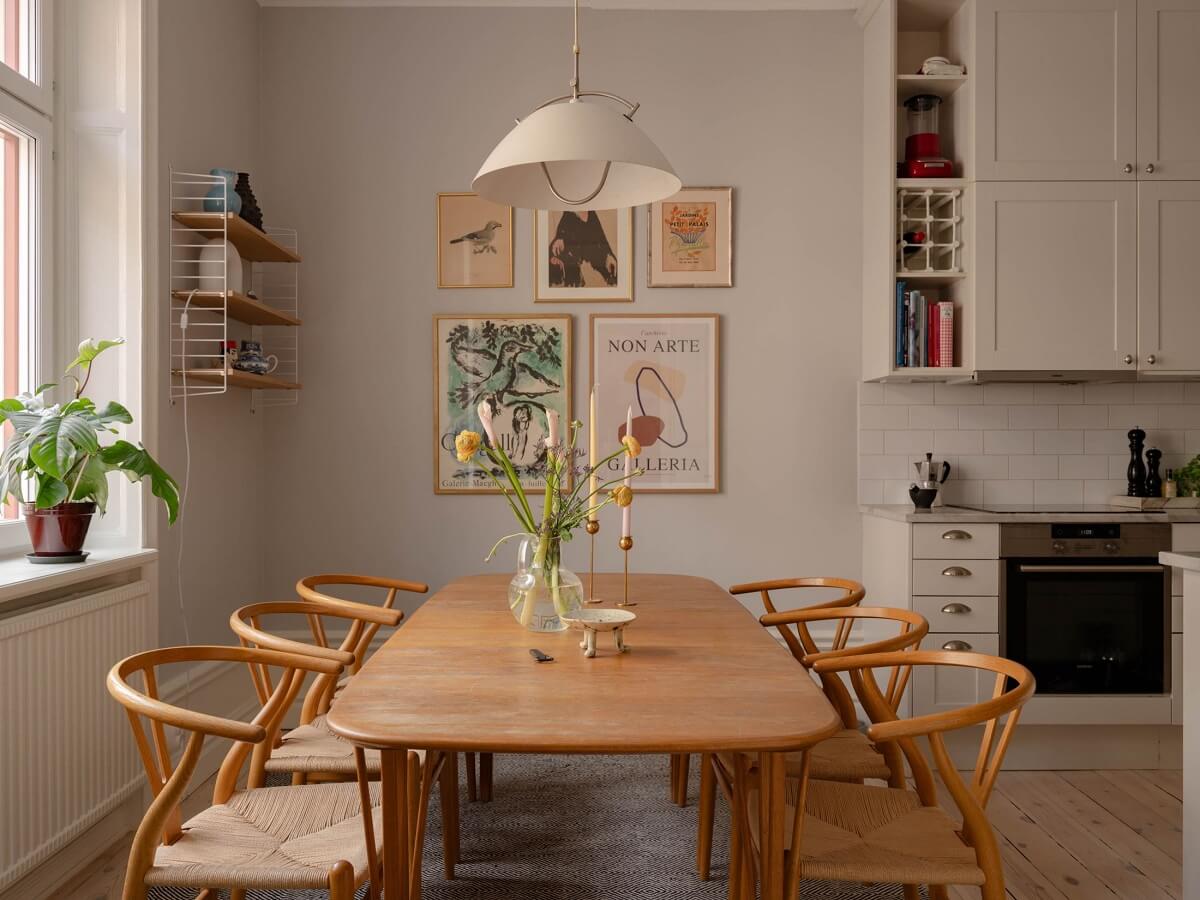 A Spacious Stockholm Apartment with Light Gray Walls 9 kitchen dining table