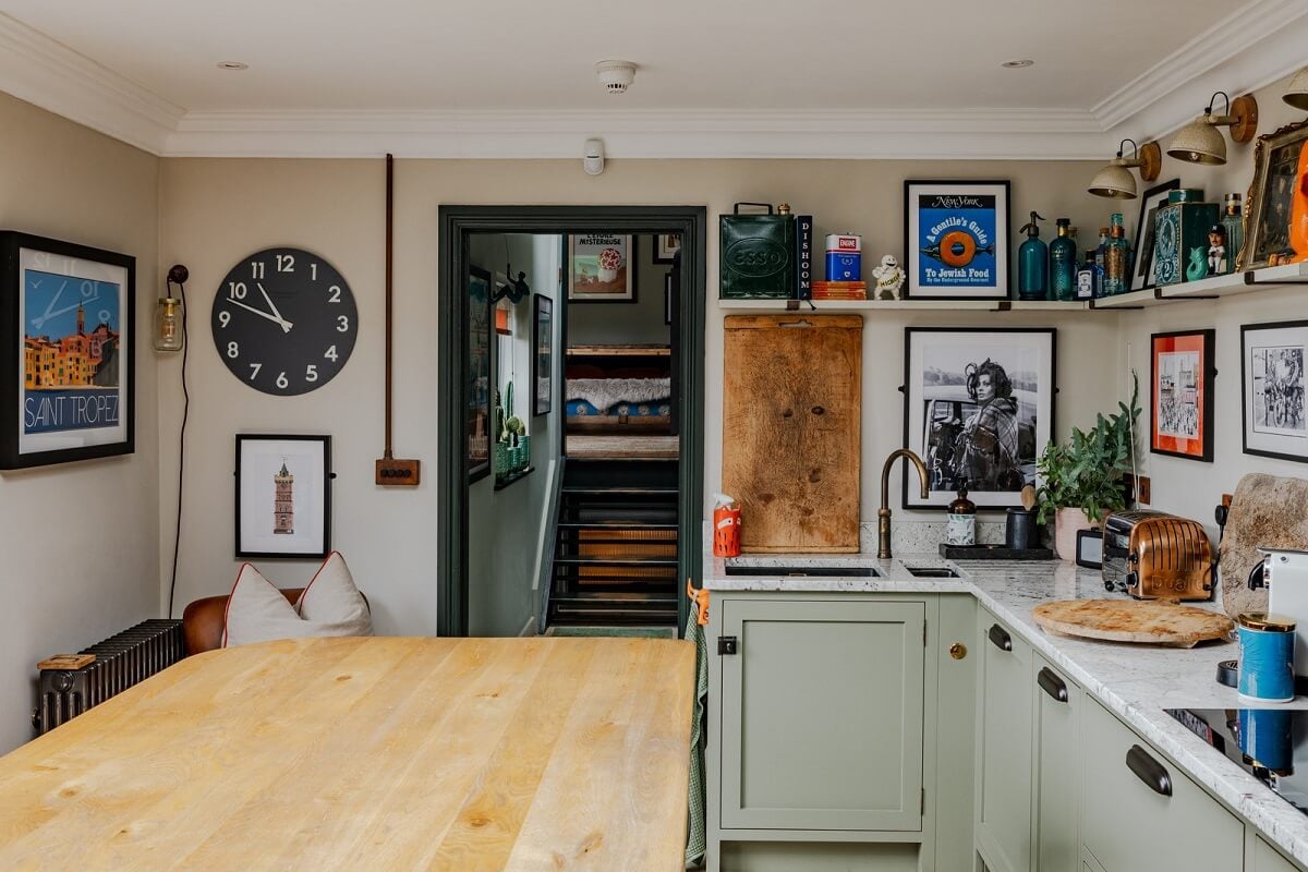 Eclectic Interiors in a Historic Bristol Apartment 9 kitchen with art and island
