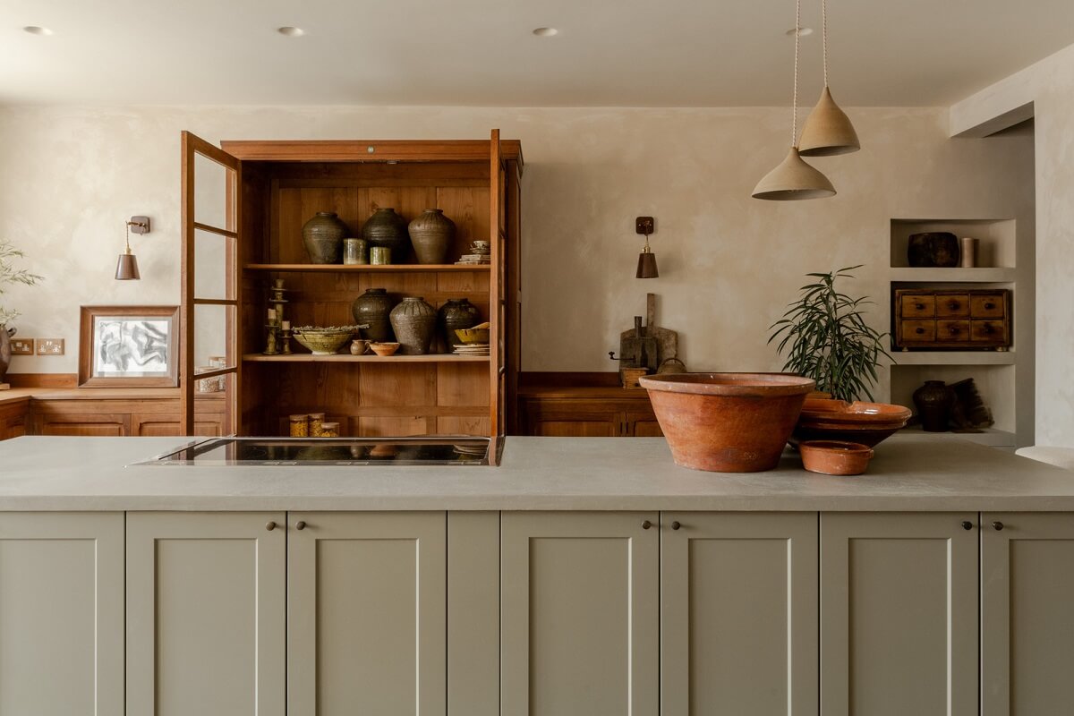 Serene Spaces with Limewash Walls in an English Victorian Home 5 kitchen with large island