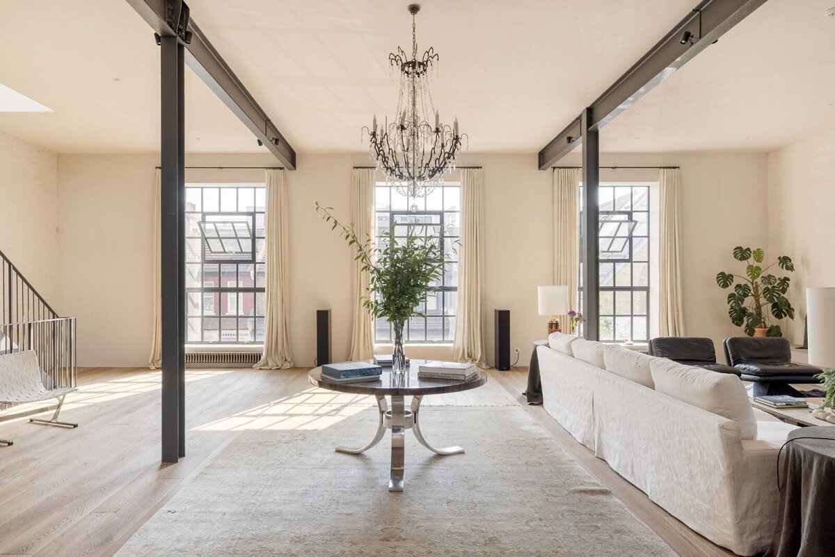 A Grand Industrial Warehouse Conversion in London 23 large livng room exposed beams