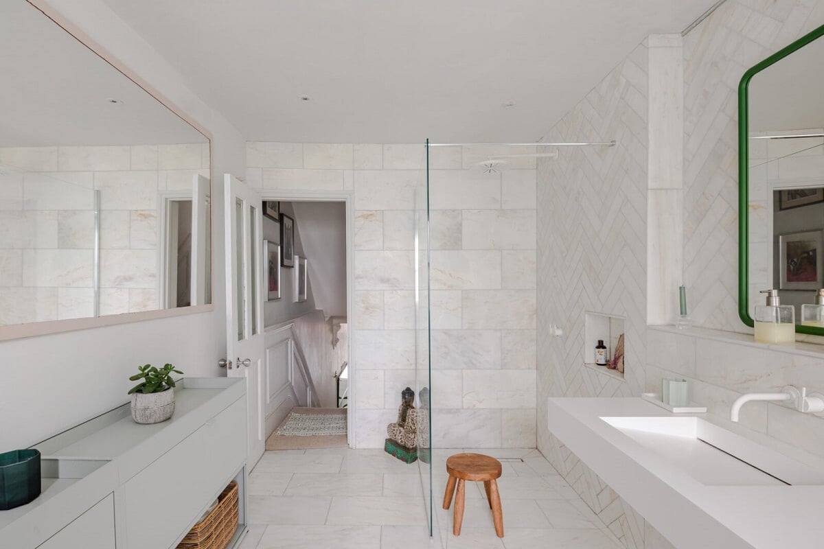 A Bright Extended and Renovated Victorian House in London 14 light bathroom with walk in shower