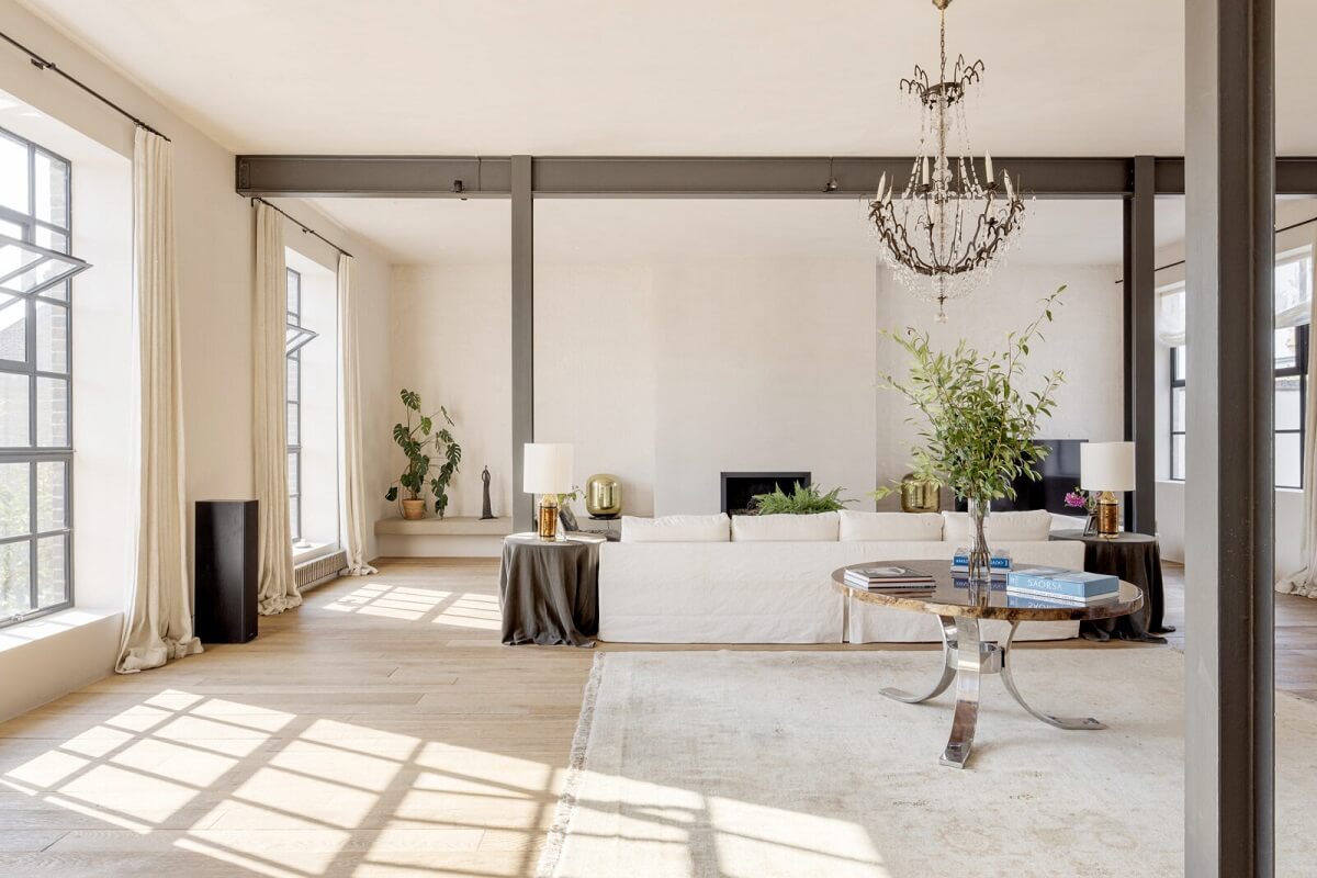A Grand Industrial Warehouse Conversion in London 22 light filled living room