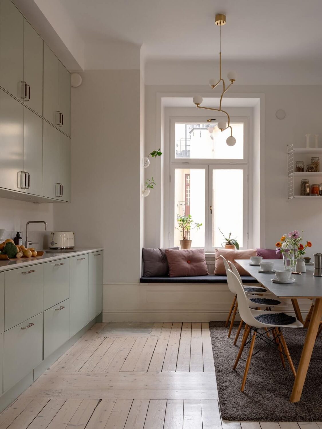 A Swedish Maisonette with Period Features and Modern Solutions 1 light kitchen double upper cabinets