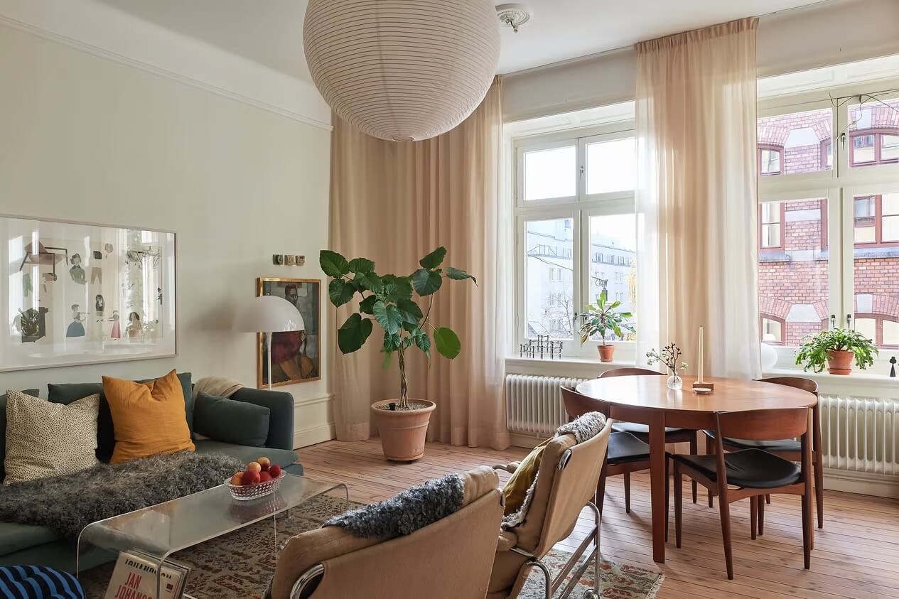 A Light Swedish Apartment with a Yellow Kitchen 2 light scandi living room