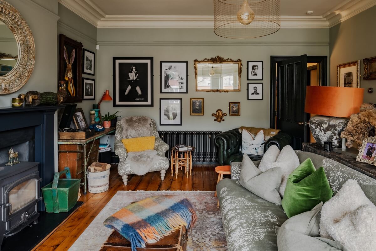 Eclectic Interiors in a Historic Bristol Apartment 2 living room with fireplace wooden floor