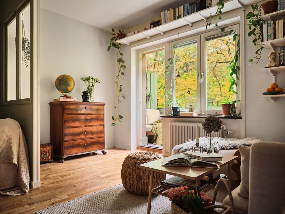 A Small Swedish Apartment with a Social and Semi-Open Floorplan 4 living room with semi open bedroom