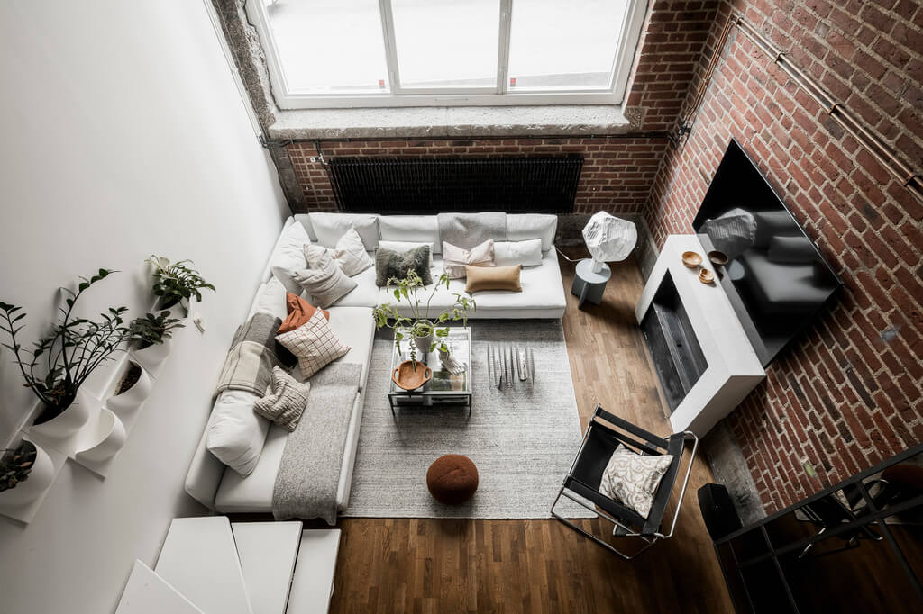 A Scandinavian Loft in an Old Industrial Building 2 loft living space from above