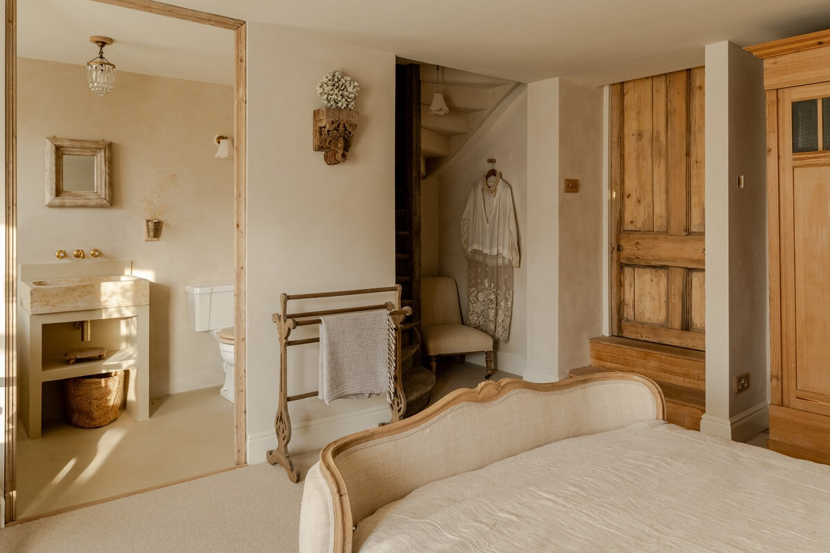 Limewash Walls and Restored Period Features in a Calm English Home 13 master bedroom limewash walls en suite bathroom