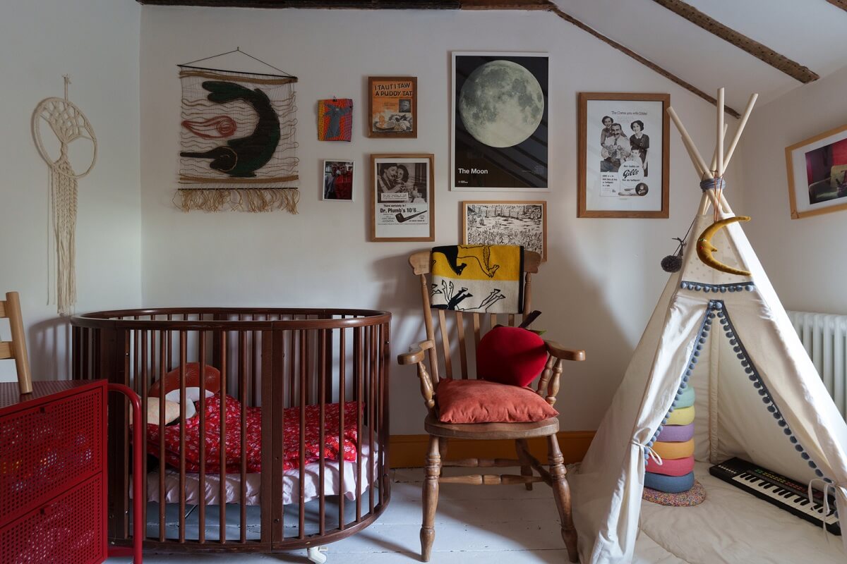 Colorful Furniture in a Historic English Cottage 13 nursery slanted ceiling