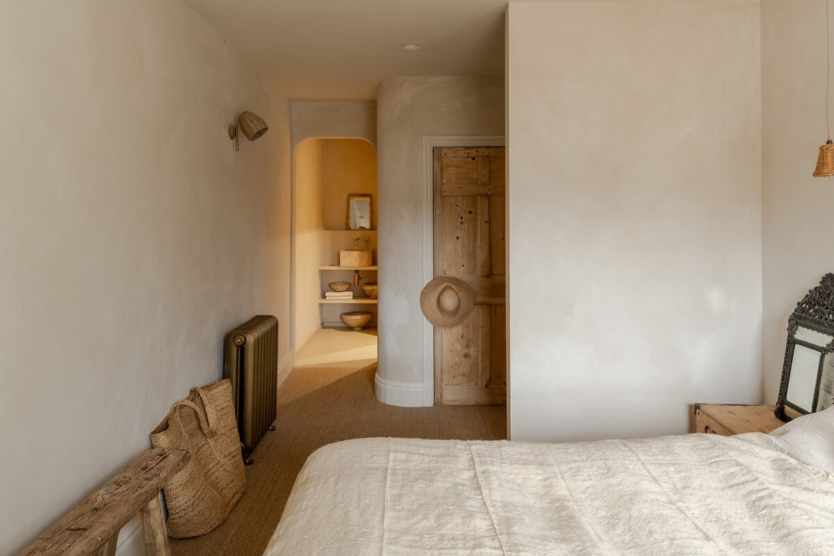 Serene Spaces with Limewash Walls in an English Victorian Home 23 open bedroom