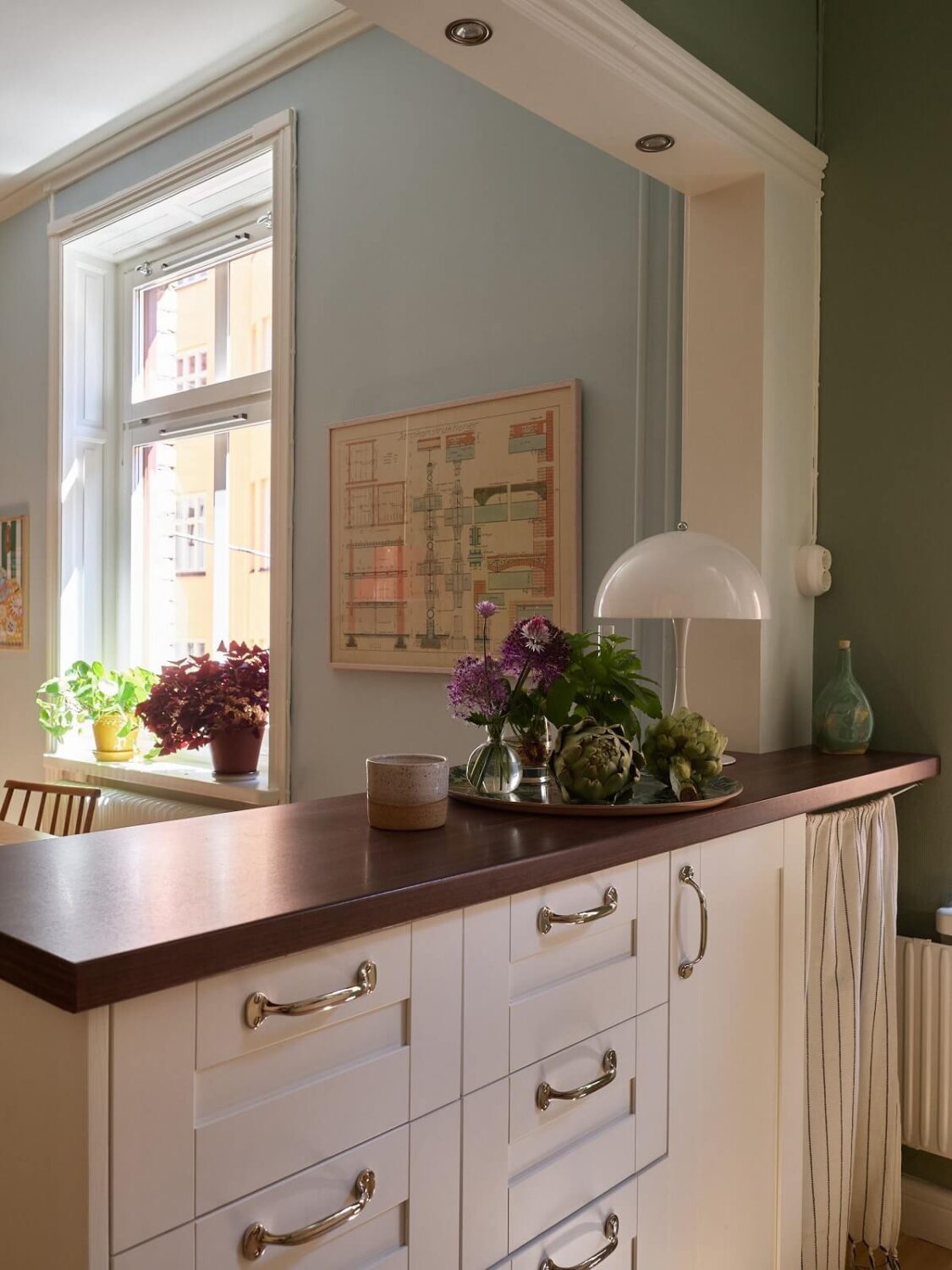 A Light Turn-of-the-Century Apartment with a Cheerful Color Palette 8 open kitchen
