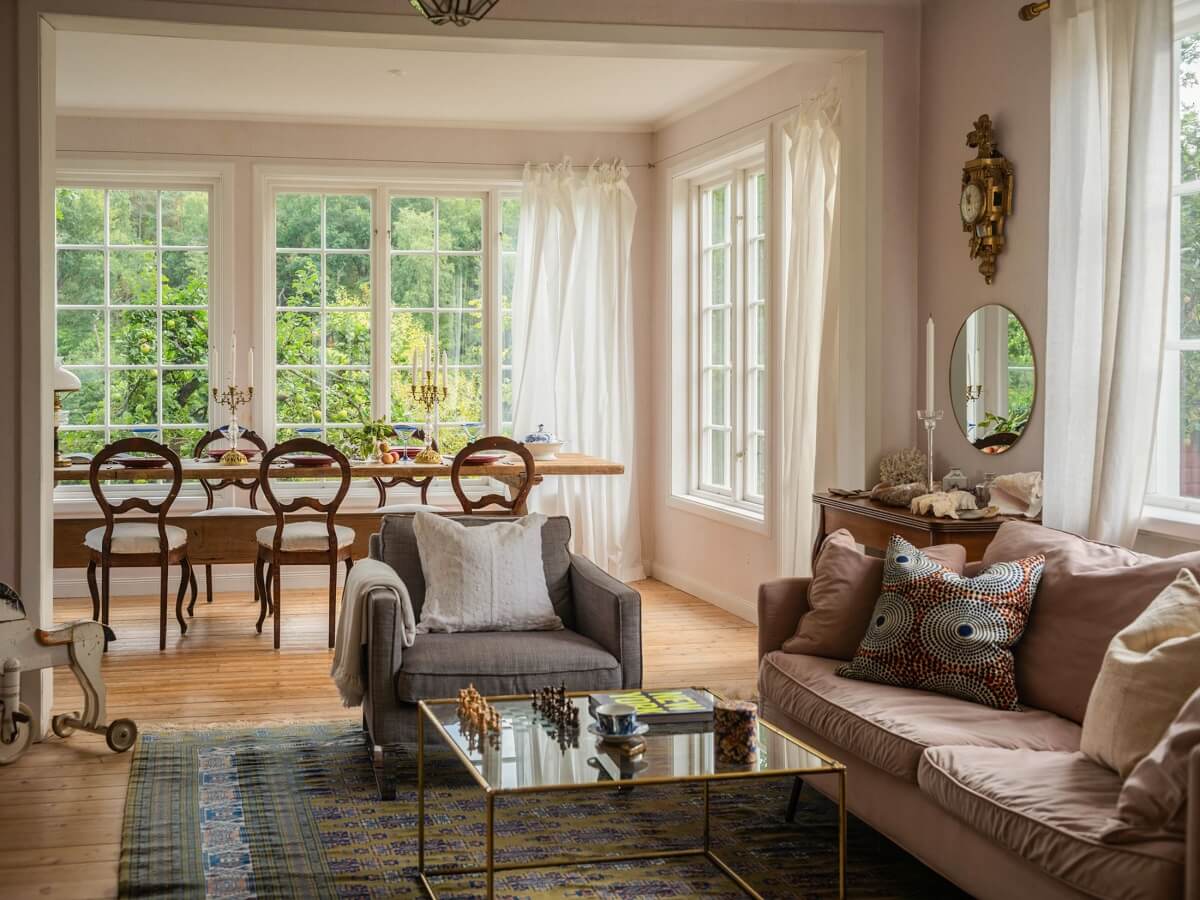 A Romantic 1920s Villa with Views of the Lake 1 open plan living dining room
