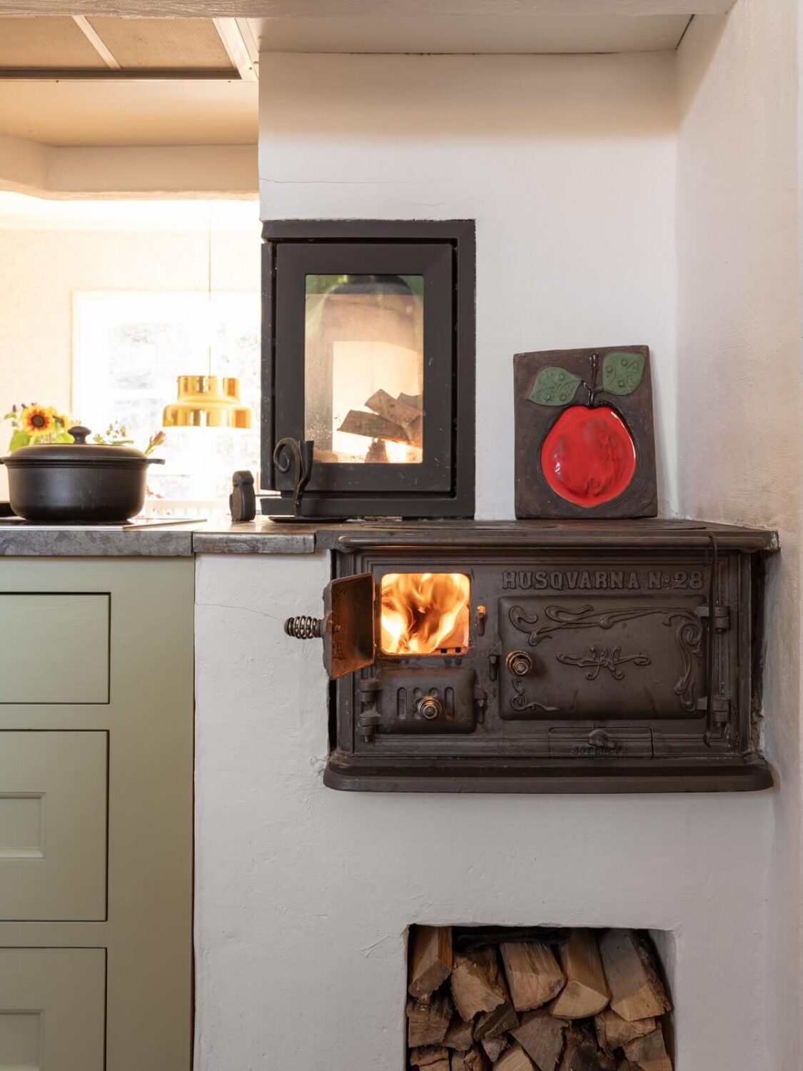 A 1930s Green-Painted Wooden Family Home in Sweden 5 original kitchen stove