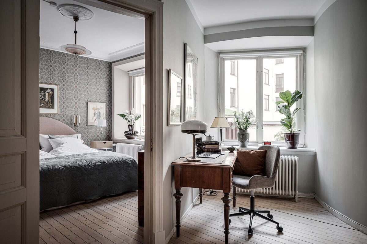 A Stately Apartment with Period Details and Wallpapers 12 small home office with antique desk