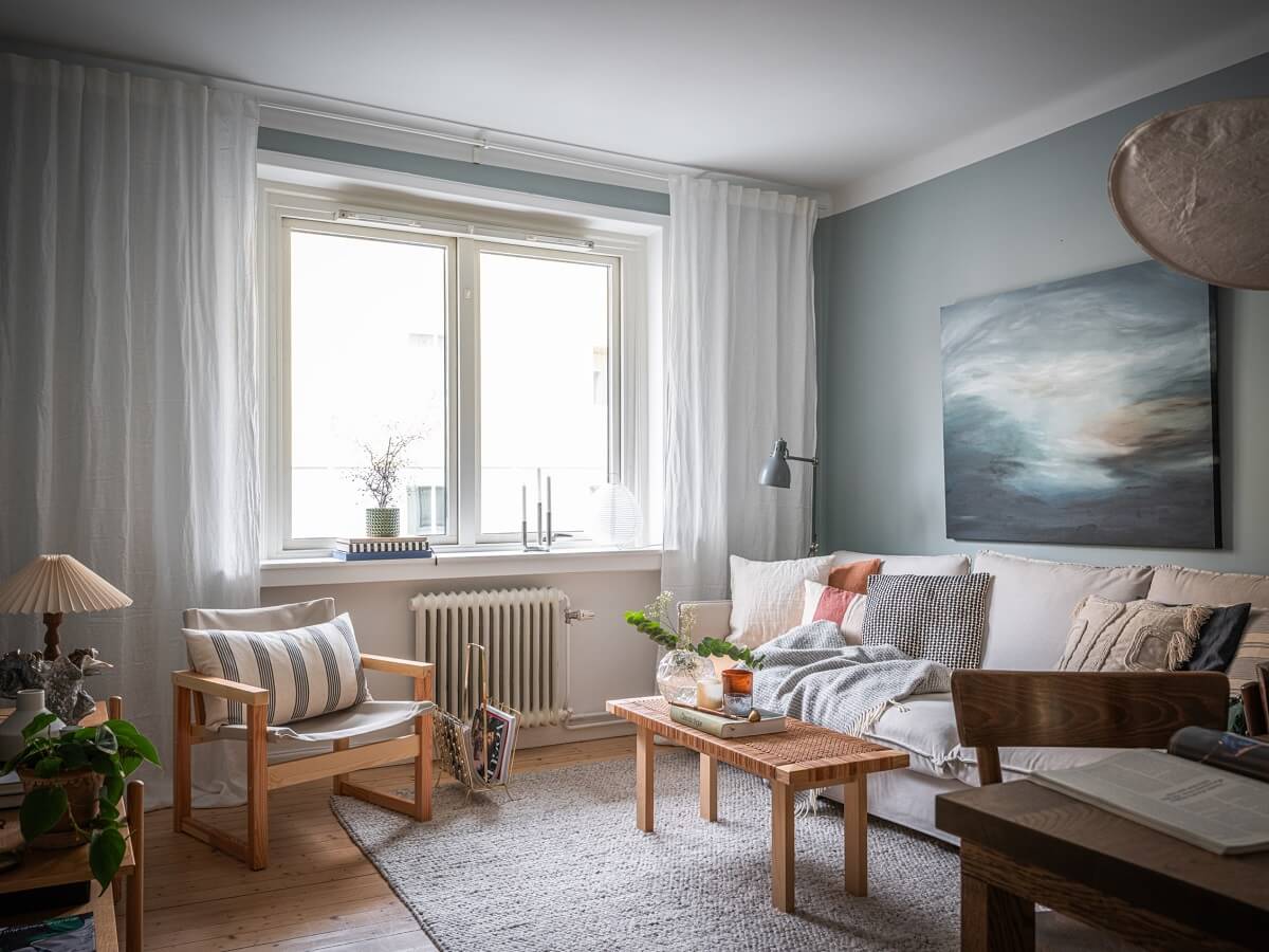 A 1930s Apartment with Gray Rooms and Period Features 1 small living room gray wall