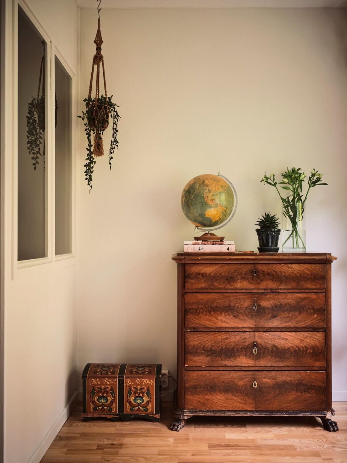 A Small Swedish Apartment with a Social and Semi-Open Floorplan 8 vintage dresser