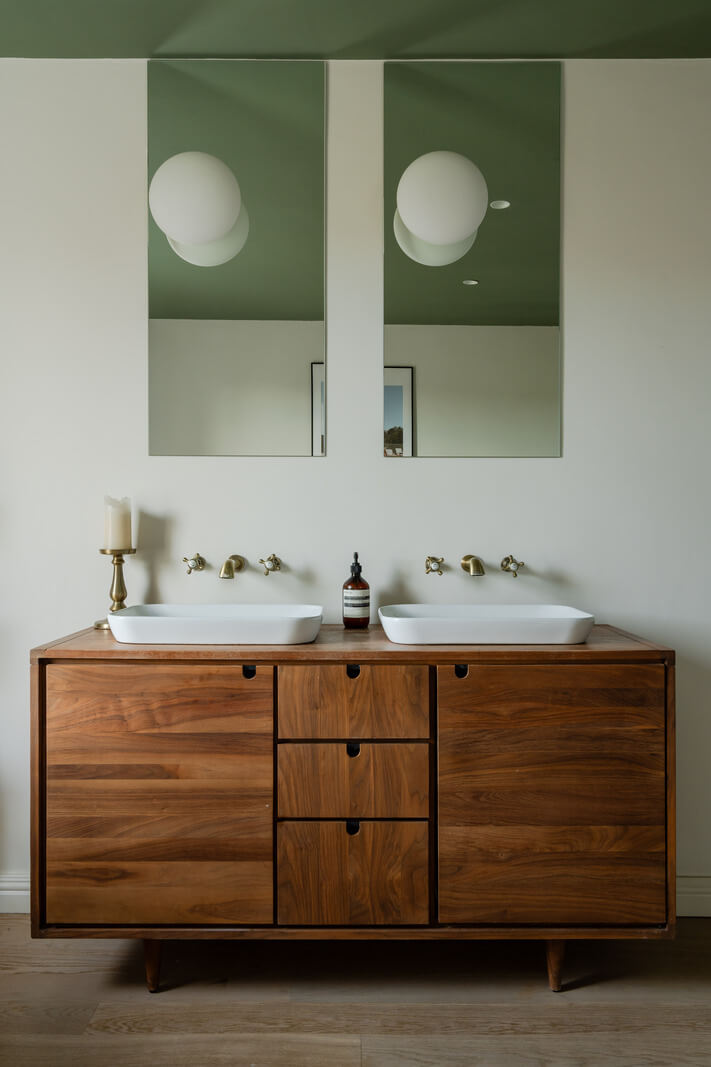 A Colorful Edwardian Family Home in London 15 wooden bathroom vanity