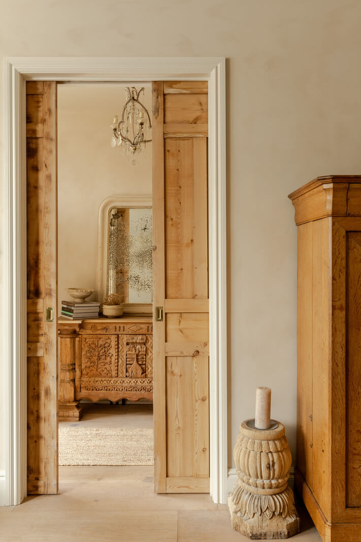 Limewash Walls and Restored Period Features in a Calm English Home 20 wooden en suite sliding doors