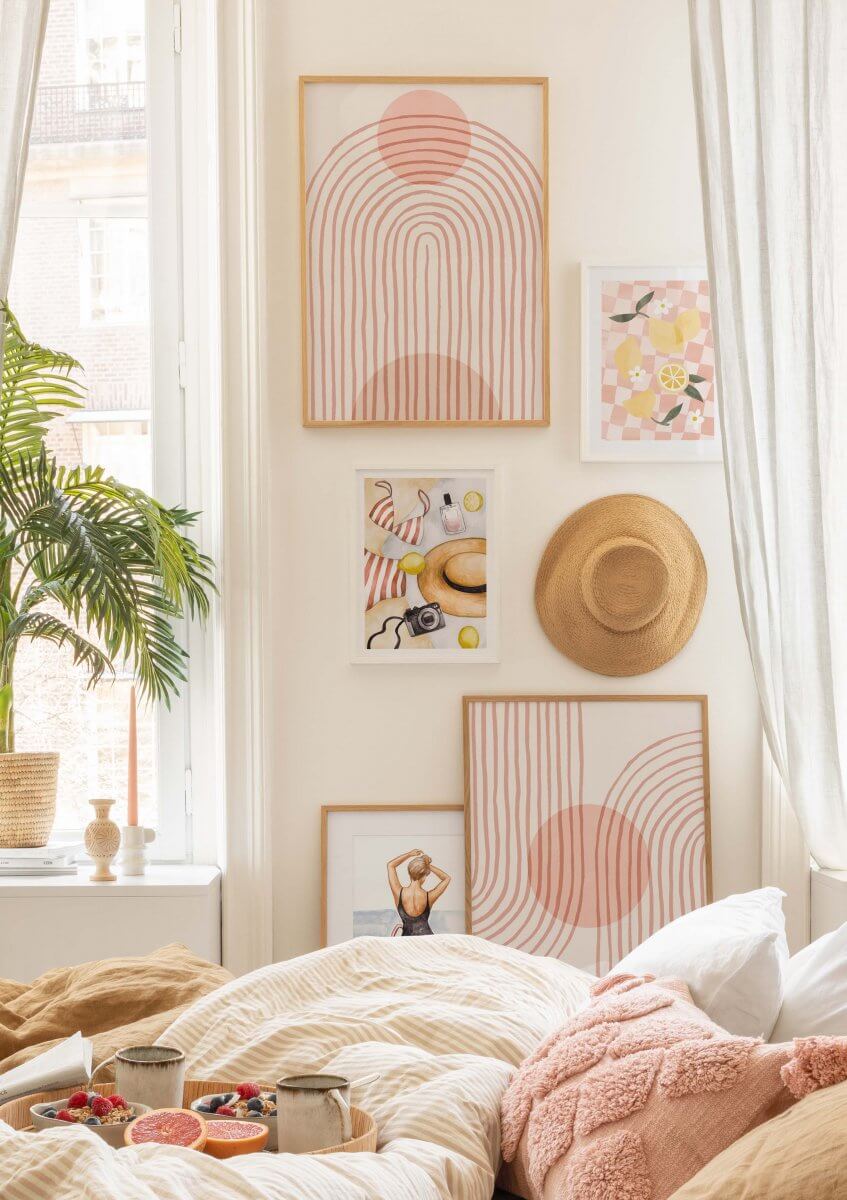 7 Simple Tricks To Make a Low Ceiling Look Taller 13 bedroom with vertical line artwork nordroom