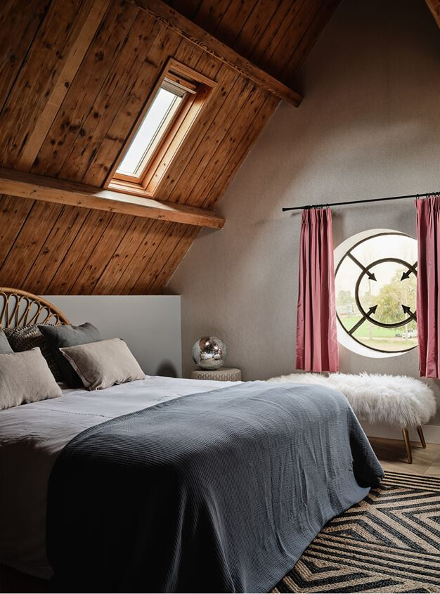 An Amazing Family Home in a Former Dutch Train Station 19 bedroom with wooden planks slanted ceiling nordroom