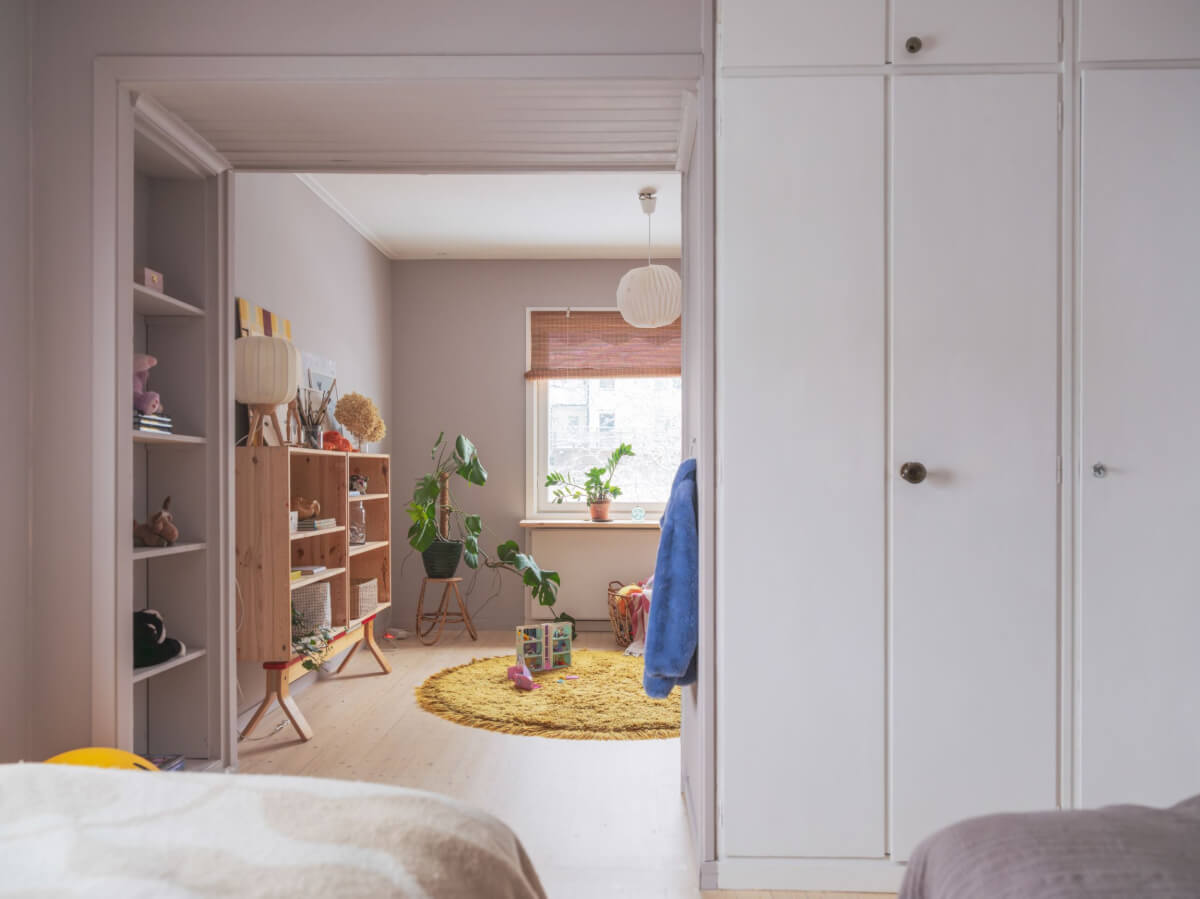 A Beautiful Midcentury Family Home South of Stockholm 22 double childrens bedroom with play area