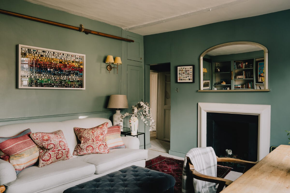 Countryside Charm in a London Apartment in a Former Ale House 7 green living room with fireplace