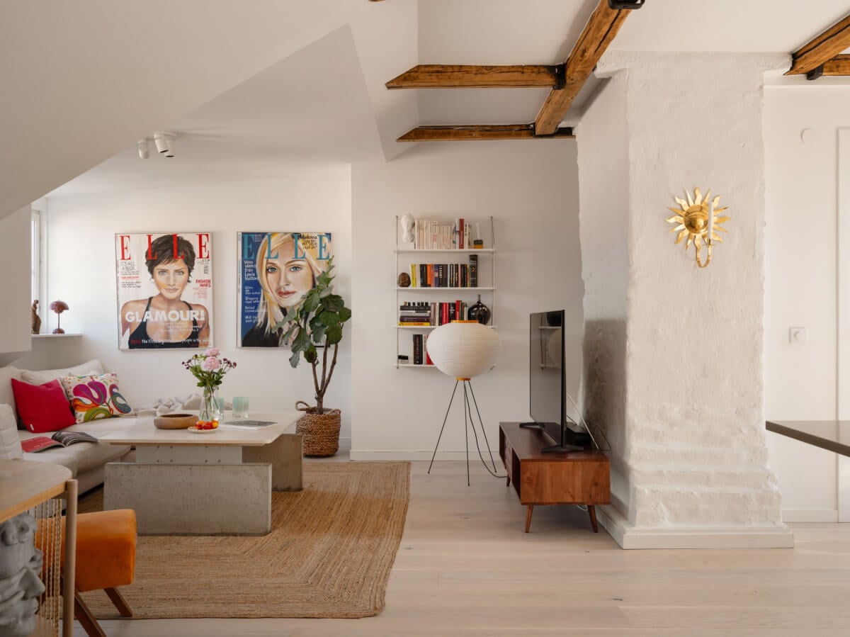 A Charming Light-Filled Attic Apartment with a Dark Oak Kitchen 12 living room stockholm attic apartment