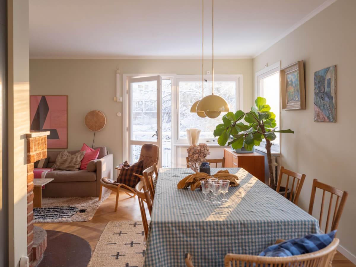 A Beautiful Midcentury Family Home South of Stockholm 8 open plan kitchen dining living room