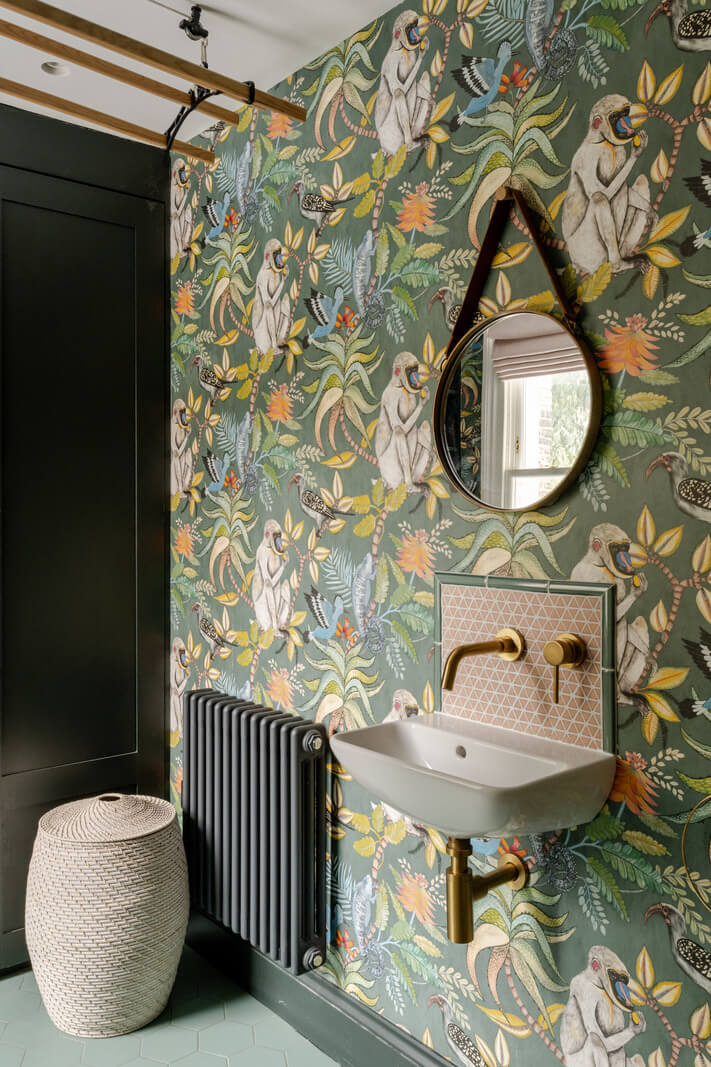 A Beautiful Extended Victorian Family Home in London 9 utility room with monkey wallpaper