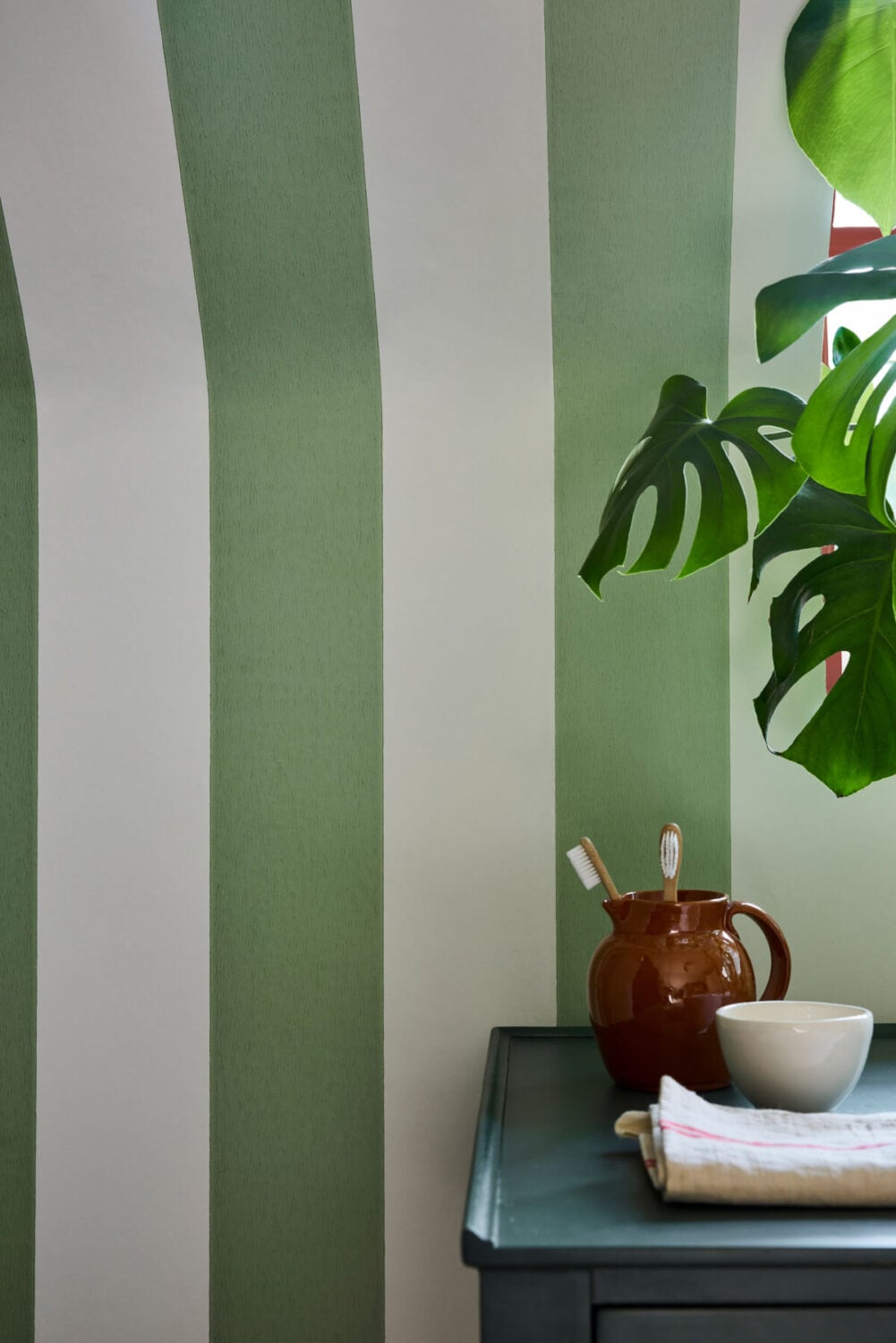 Little Greene 'Storybook Papers': A New National Trust Wallpaper Collection 23 Little Greene National Trust wallpaper Collection Broad Stripe - Pea Green - Cameo