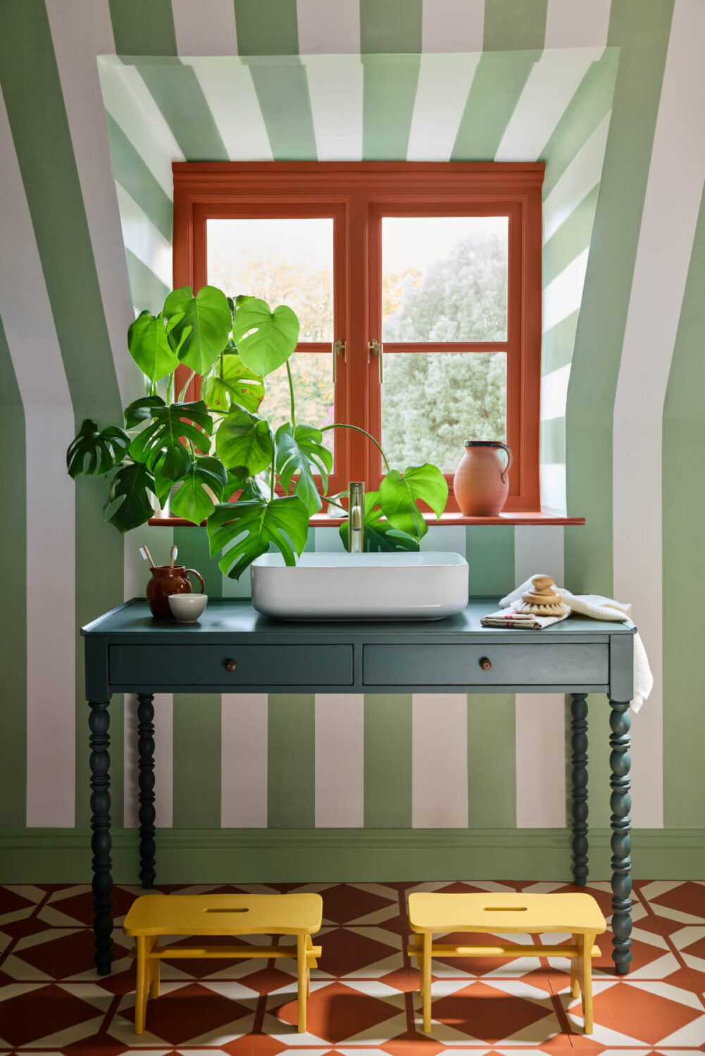 Little Greene 'Storybook Papers': A New National Trust Wallpaper Collection 22 Little Greene National Trust wallpaper Collection Broad Stripe - Pea Green - Full