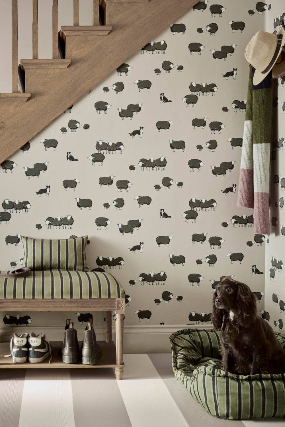 Little Greene 'Storybook Papers': A New National Trust Wallpaper Collection 2 Little Greene National Trust wallpaper Collection Nip and Lassie - Slaked Lime Dark - Dog