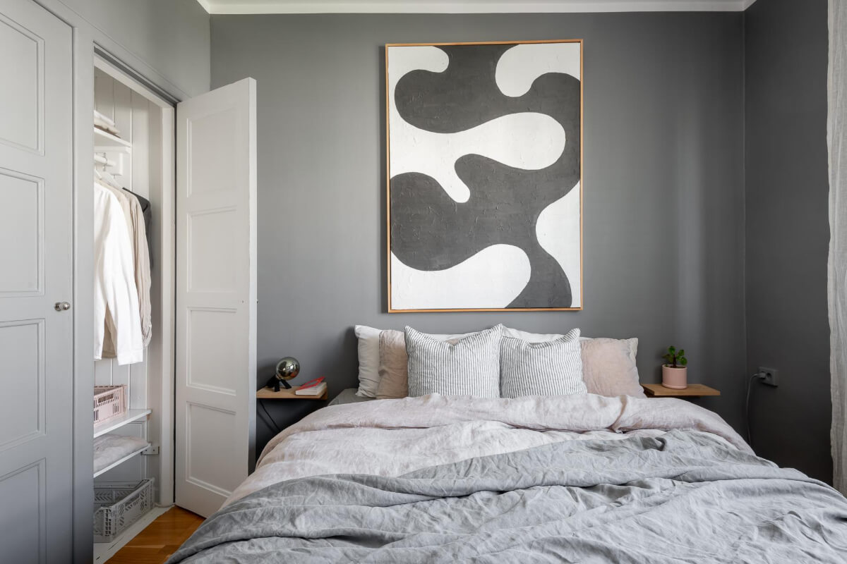 Light Rooms and a Moody Color Palette in a 1930s Apartment 22 all gray bedroom