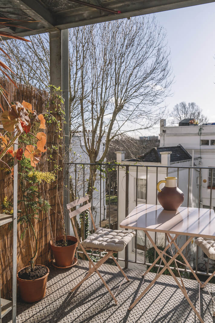 A London Apartment with a Pink and Green Kitchen 11 balcony