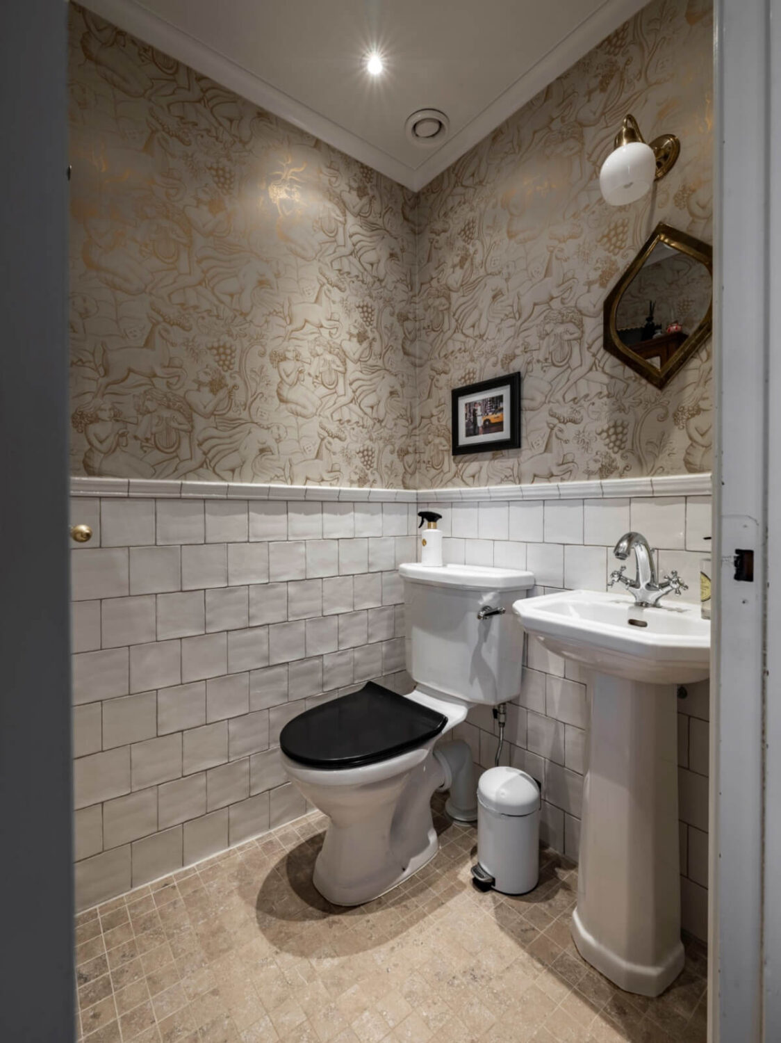 A Renovated 19th-Century Villa on Gotland 15 bathroom white tiles wallpaper