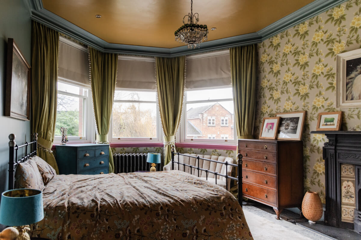 A Grand Victorian Villa in Manchester with Bold Interiors 18 bedroom bay window floral wallpaper painted ceiling nordroom