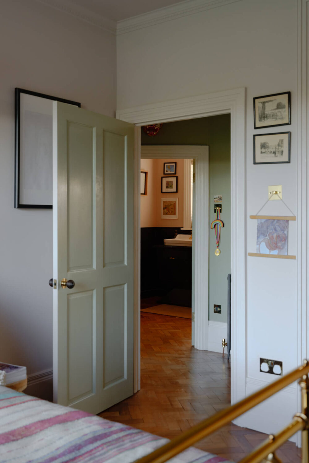 A London Edwardian House with a Light-Filled Kitchen Extension 22 bedroom herringbone parquet floor