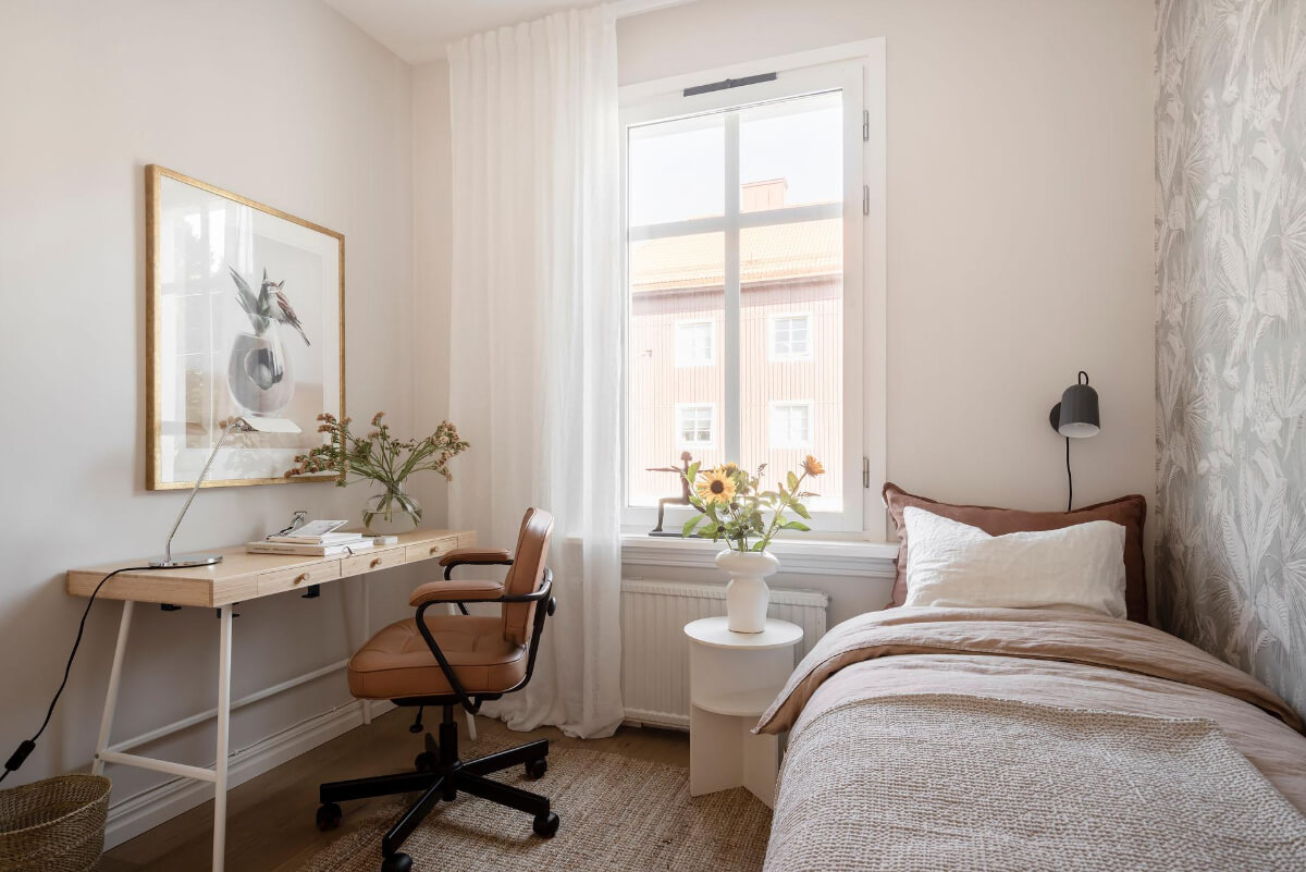 Bright Rooms with Light Color Tones in a Swedish Apartment 24 bedroom ikea desk