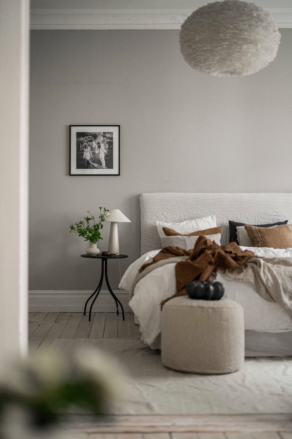 Period Features and Contemporary Solutions in Gothenburg 10 bedroom light gray walls brown textiles