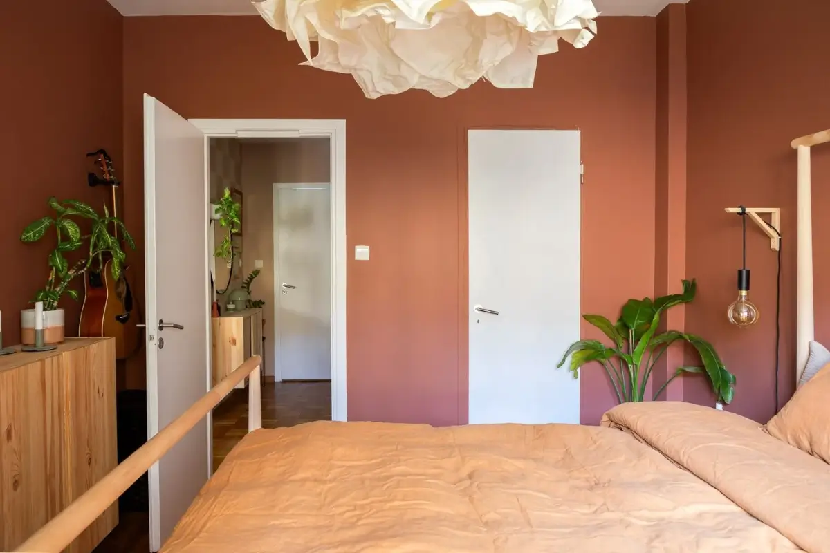 A Swedish Apartment with a Dutch Parquet Floor and Terracotta Bedroom 15 bedroom terracotta walls