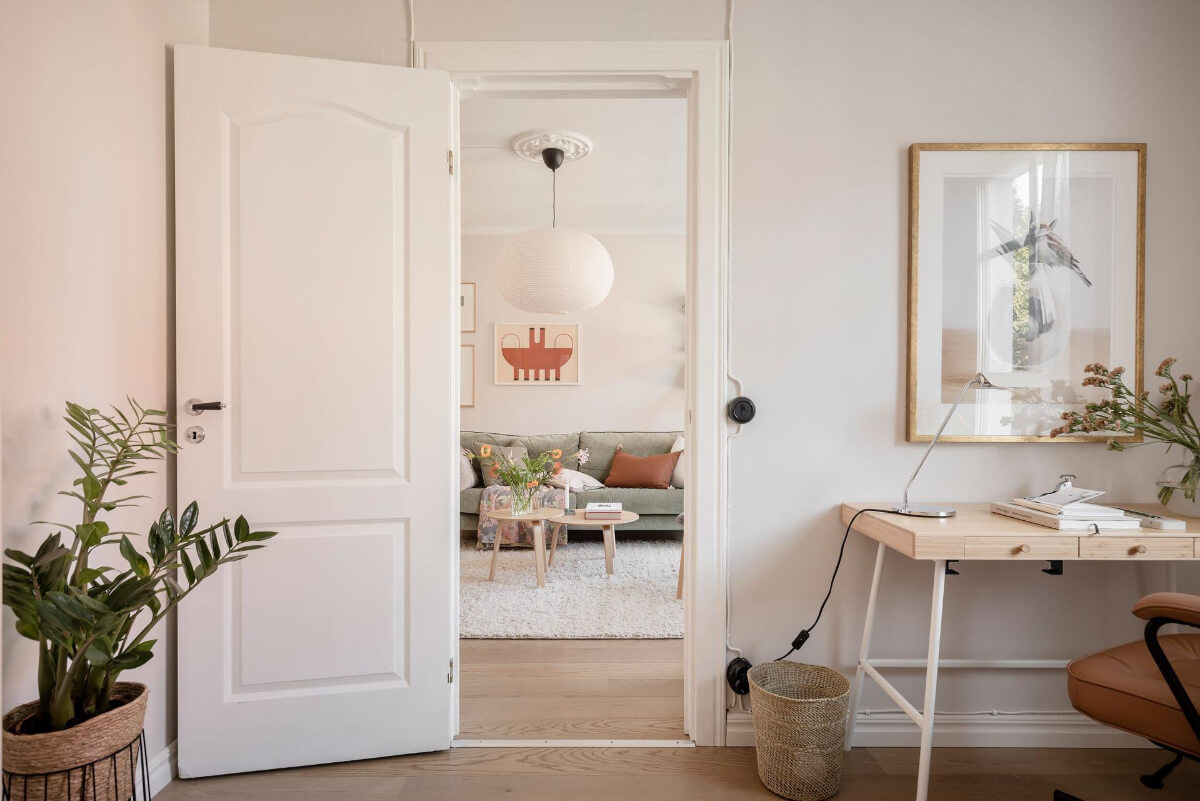 Bright Rooms with Light Color Tones in a Swedish Apartment 26 bedroom view into living room