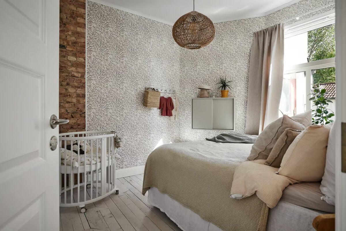 A Bright Turn-of-the-Century Apartment in Sweden 12 bedroom william morris wallpaper baby cot